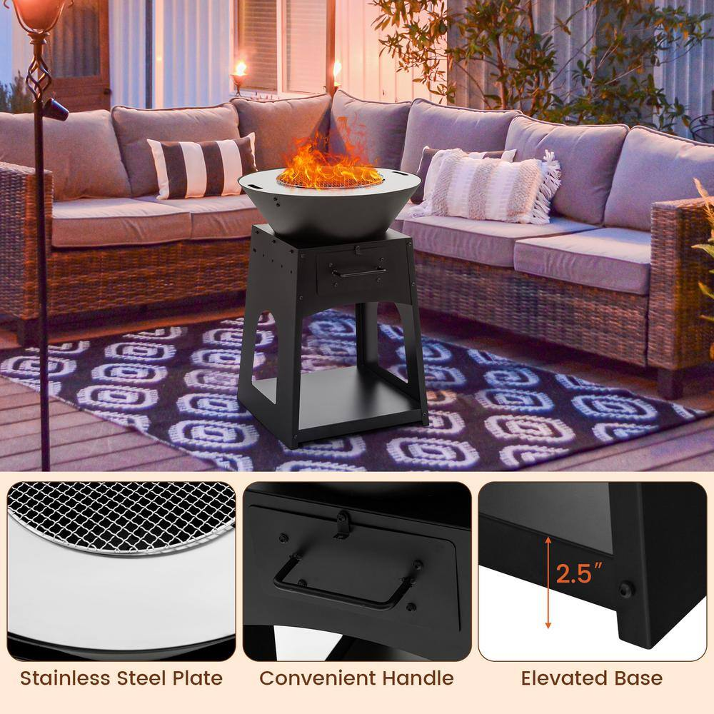 24 In. Black Steel Outdoor Living Fire Pit with Firewood Log Rack, Grill, and Ash Box — product view 6
