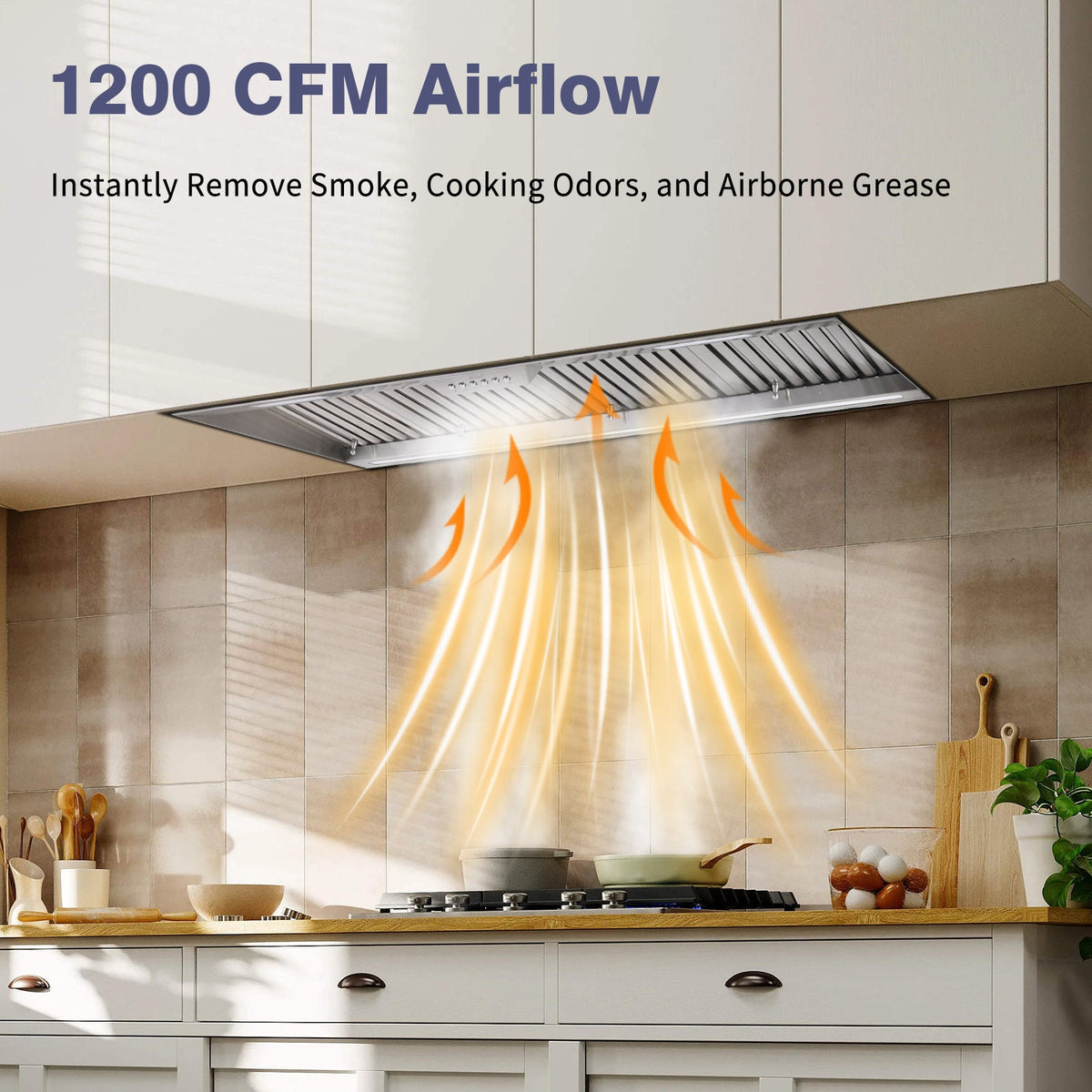 Nauxus 48 Inch Range Hood Insert, 1200 CFM High Power Kitchen Vent with 4 Speeds Ultra-Quiet Operation, Dimmable LED Lighting Dishwasher Safe Filtration System , NX-19IS-48