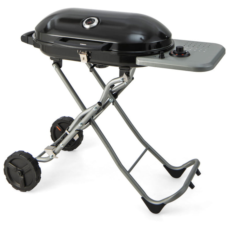 15000 BTU Portable Propane BBQ Grill with Wheels and Side Shelf