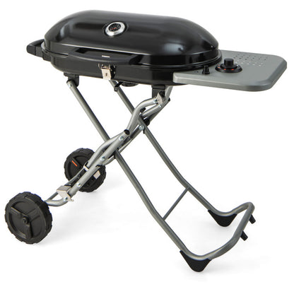 15000 BTU Portable Propane BBQ Grill with Wheels and Side Shelf