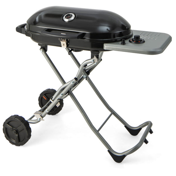 15000 BTU Portable Propane BBQ Grill with Wheels and Side Shelf