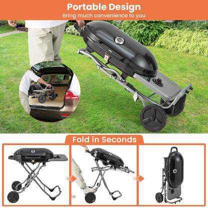 15000 BTU Portable Propane BBQ Grill with Wheels and Side Shelf — product view 10
