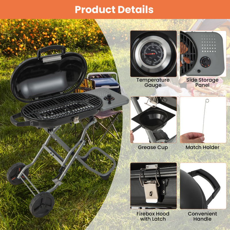 15000 BTU Portable Propane BBQ Grill with Wheels and Side Shelf — product view 11