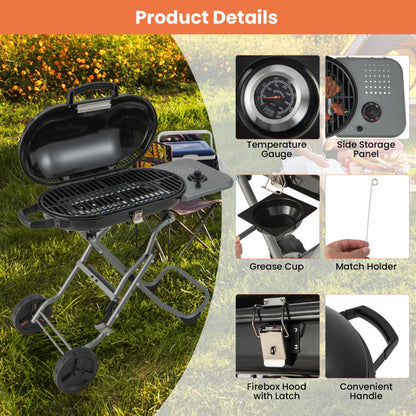 15000 BTU Portable Propane BBQ Grill with Wheels and Side Shelf — product view 11