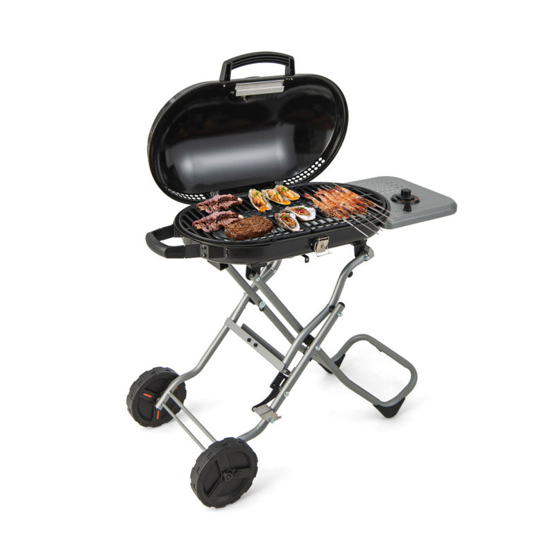 15000 BTU Portable Propane BBQ Grill with Wheels and Side Shelf — product view 2