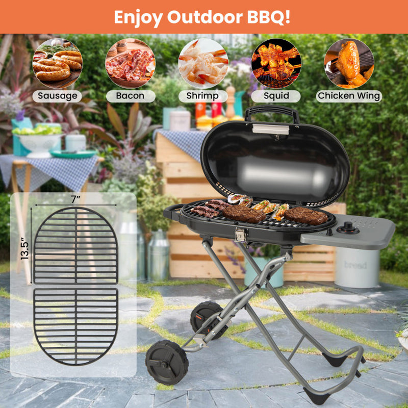 15000 BTU Portable Propane BBQ Grill with Wheels and Side Shelf — product view 7