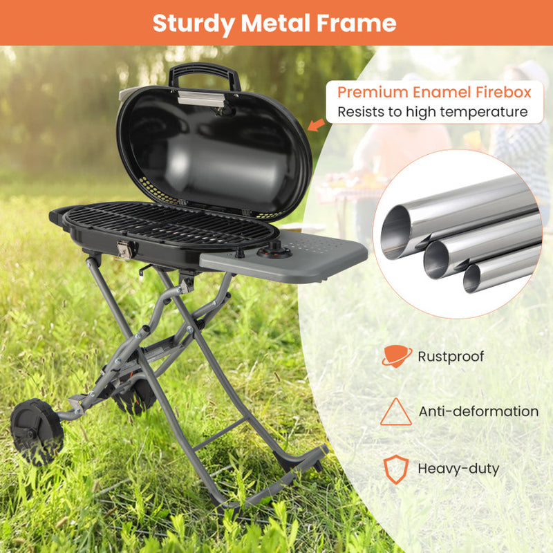 15000 BTU Portable Propane BBQ Grill with Wheels and Side Shelf — product view 9