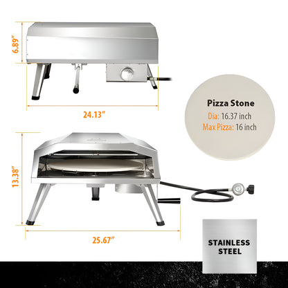 16 In. Propane Pizza Oven, Outdoor Pizza Oven in Stainless Steel, W/Rotating Pizza Stone — product view 5