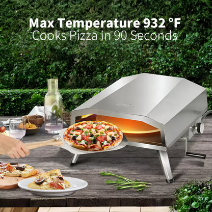 16 In. Propane Pizza Oven, Outdoor Pizza Oven in Stainless Steel, W/Rotating Pizza Stone — product view 9