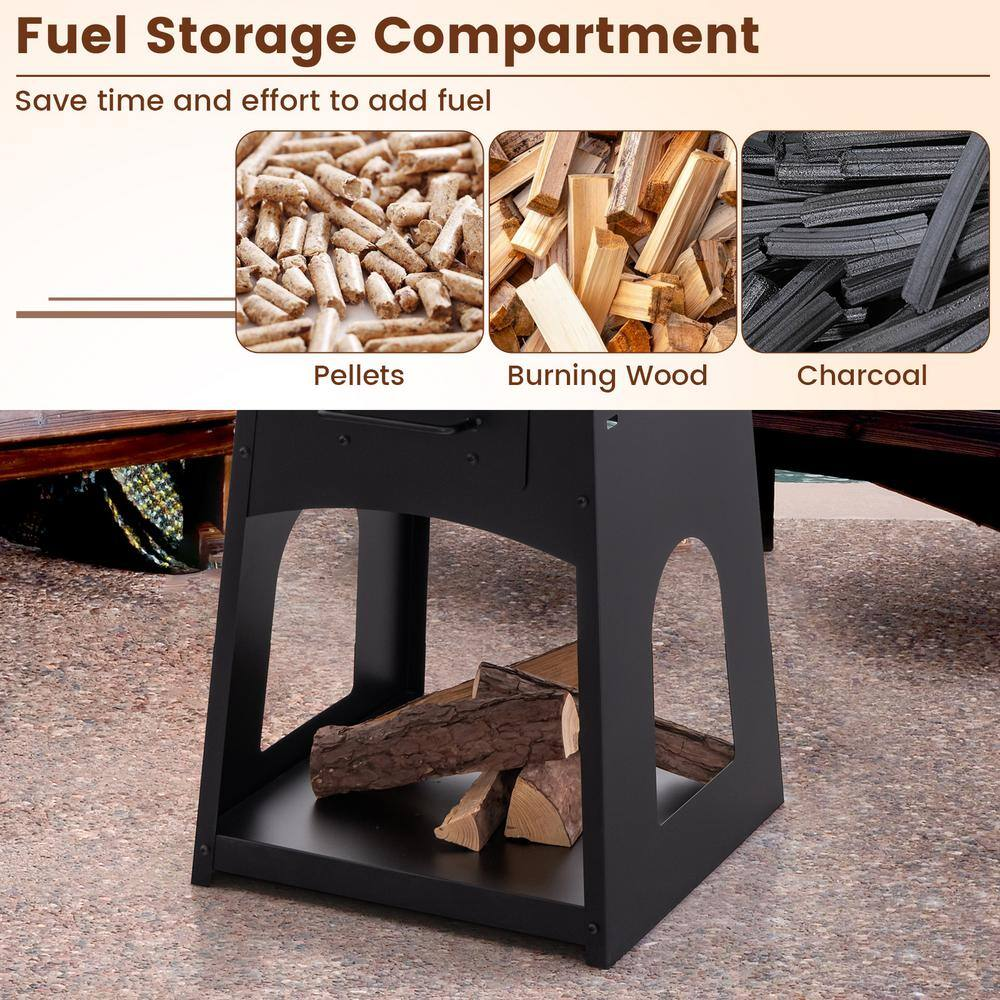 24 In. Black Steel Outdoor Living Fire Pit with Firewood Log Rack, Grill, and Ash Box — product view 5