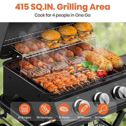 3-Burner Portable Grill with Foldable Legs, 30,000BTU Gas Grill , 415 SQ.IN Detachable Propane Grills, Non-Stick Porcelain Grate, Outdoor Bbq Grill for Camping, Tailgating, Backyard Cooking — product view 6