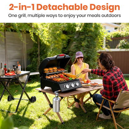 3-Burner Portable Grill with Foldable Legs, 30,000BTU Gas Grill , 415 SQ.IN Detachable Propane Grills, Non-Stick Porcelain Grate, Outdoor Bbq Grill for Camping, Tailgating, Backyard Cooking — product view 9