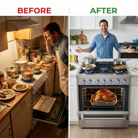 30 In. Haven Coll 4.8 Cu Ft 5 Burner Gas Range, Convection, Stainless Steel — Before & After