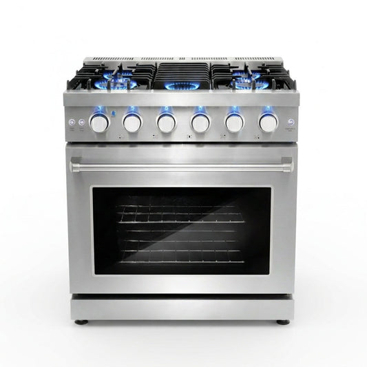 30 In. Haven Coll 4.8 Cu Ft 5 Burner Gas Range, Convection, Stainless Steel — Studio Shot