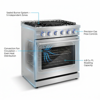 30 In. Haven Coll 4.8 Cu Ft 5 Burner Gas Range, Convection, Stainless Steel — How It Works