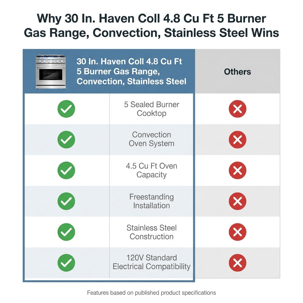 Gas Range Built for Professional Cooking, 5 Burner Cooktop, 4.8 Cu Ft Convection Oven, Stainless Steel — product view 5