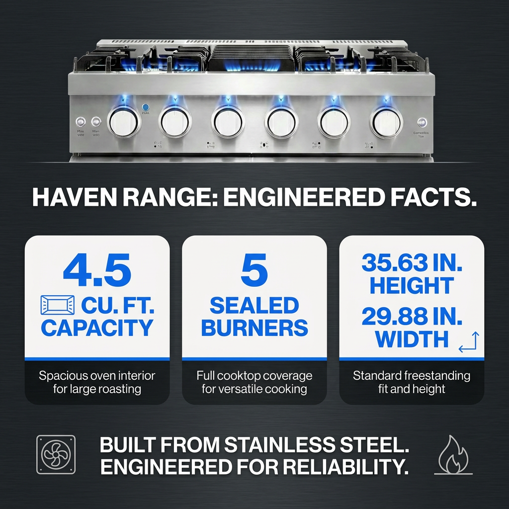 Gas Range Built for Professional Cooking, 5 Burner Cooktop, 4.8 Cu Ft Convection Oven, Stainless Steel — product view 6