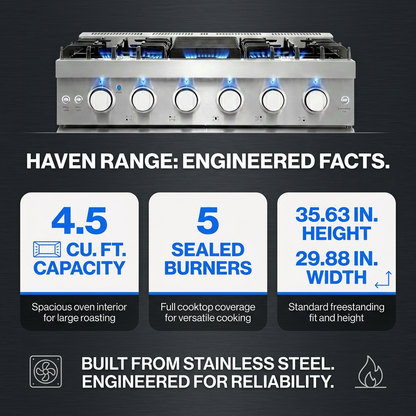 Gas Range Built for Professional Cooking, 5 Burner Cooktop, 4.8 Cu Ft Convection Oven, Stainless Steel — product view 6