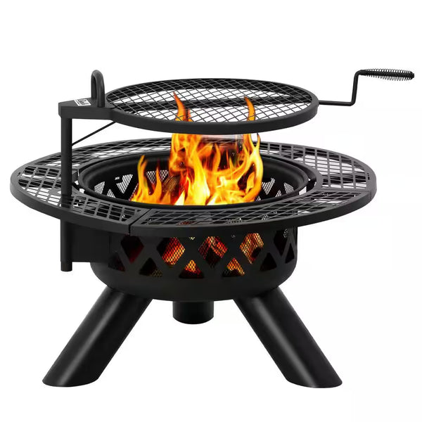 31.7 In. X 31.7 In. X 16 In. Metal Outdoor Fire Pit with Grillsfirepits for outside with Shelves 20 In. Fire Bowl