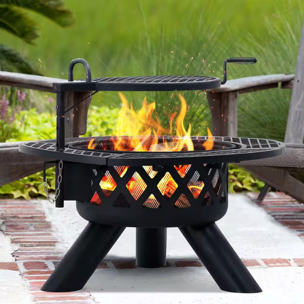 31.7 In. X 31.7 In. X 16 In. Metal Outdoor Fire Pit with Grillsfirepits for outside with Shelves 20 In. Fire Bowl