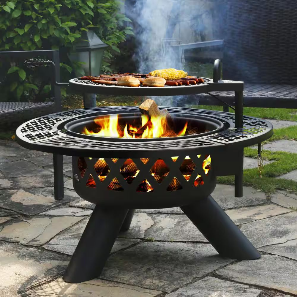 31.7 In. X 31.7 In. X 16 In. Metal Outdoor Fire Pit with Grillsfirepits for outside with Shelves 20 In. Fire Bowl — product view 3