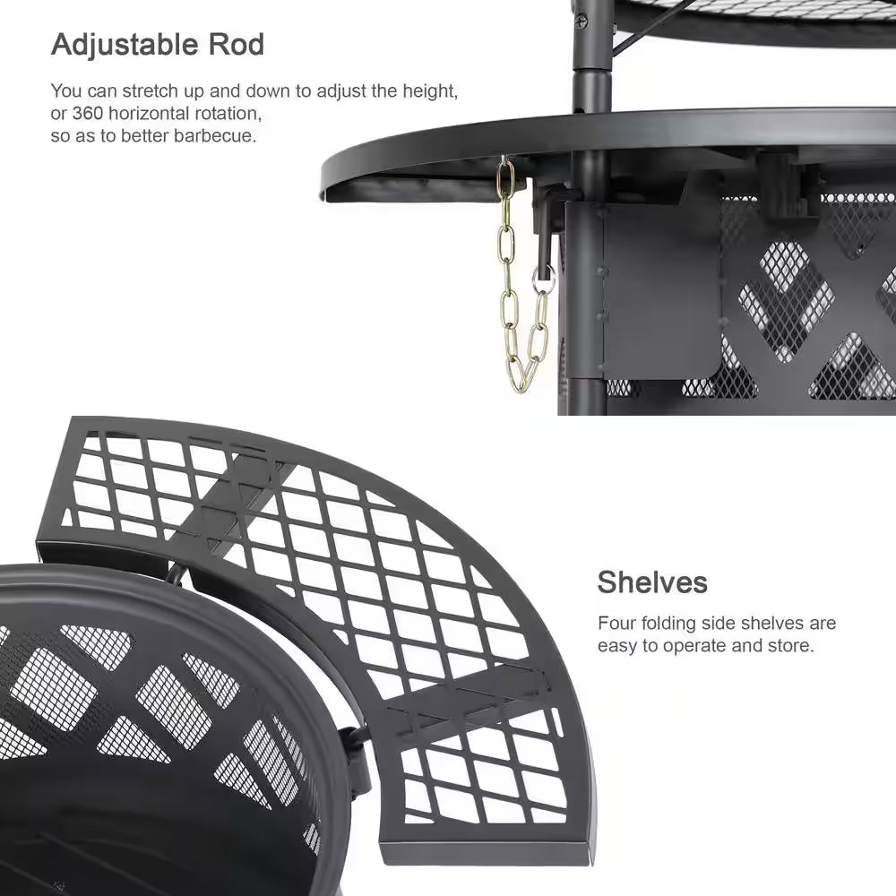 31.7 In. X 31.7 In. X 16 In. Metal Outdoor Fire Pit with Grillsfirepits for outside with Shelves 20 In. Fire Bowl — product view 4