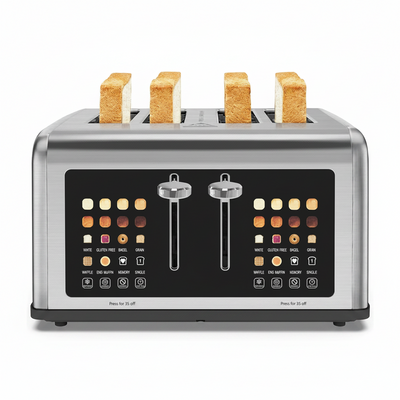 4 Slice Toaster Touch Screen, Stainless Steel Toasters Digital Timer, Dual Control Panel Toasters, 8 Shade Settings 6 Bread Types for Bagel, Cancel, Defrost 1650W