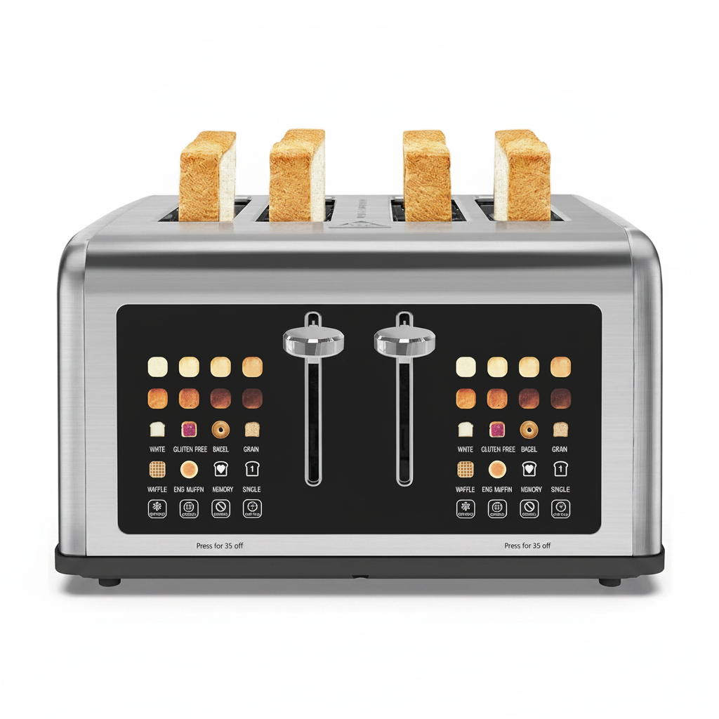4 Slice Toaster Touch Screen, Stainless Steel Toasters Digital Timer, Dual Control Panel Toasters, 8 Shade Settings 6 Bread Types for Bagel, Cancel, Defrost 1650W