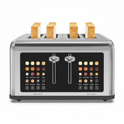 4 Slice Toaster Touch Screen, Stainless Steel Toasters Digital Timer, Dual Control Panel Toasters, 8 Shade Settings 6 Bread Types for Bagel, Cancel, Defrost 1650W