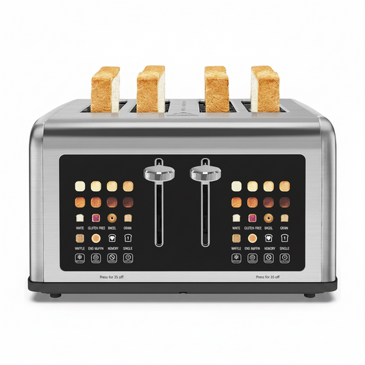 4 Slice Toaster Touch Screen, Stainless Steel Toasters Digital Timer, Dual Control Panel Toasters, 8 Shade Settings 6 Bread Types for Bagel, Cancel, Defrost 1650W