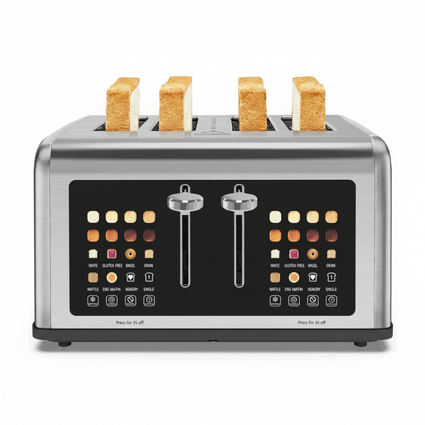 4 Slice Toaster Touch Screen, Stainless Steel Toasters Digital Timer, Dual Control Panel Toasters, 8 Shade Settings 6 Bread Types for Bagel, Cancel, Defrost 1650W