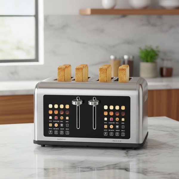 4 Slice Toaster Touch Screen, Stainless Steel Toasters Digital Timer, Dual Control Panel Toasters, 8 Shade Settings 6 Bread Types for Bagel, Cancel, Defrost 1650W