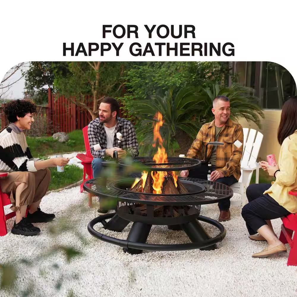 47 In. W Wood Burning Fire Pit Outdoor Backyard Patio Fire Pit with Cooking Grill Grate, Wilderness Style — product view 3