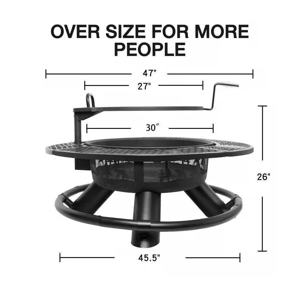 47 In. W Wood Burning Fire Pit Outdoor Backyard Patio Fire Pit with Cooking Grill Grate, Wilderness Style — product view 4