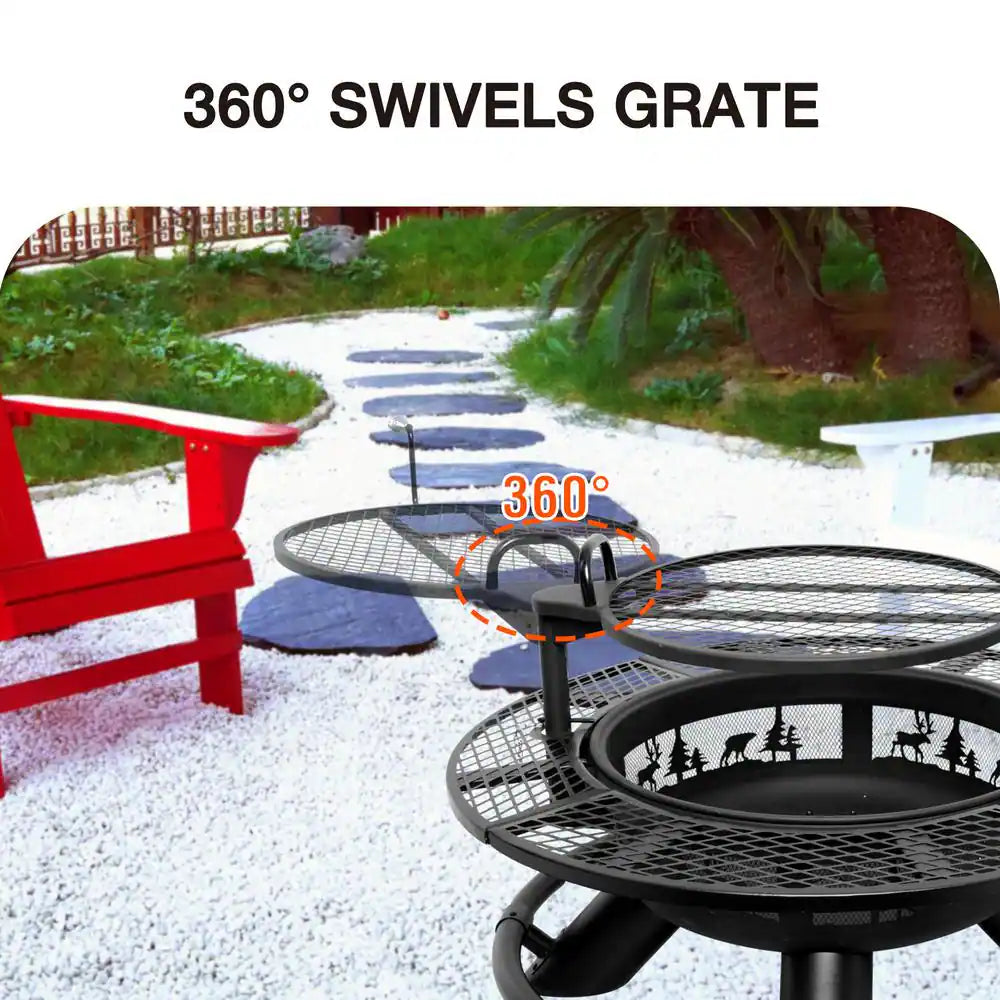 47 In. W Wood Burning Fire Pit Outdoor Backyard Patio Fire Pit with Cooking Grill Grate, Wilderness Style — product view 5