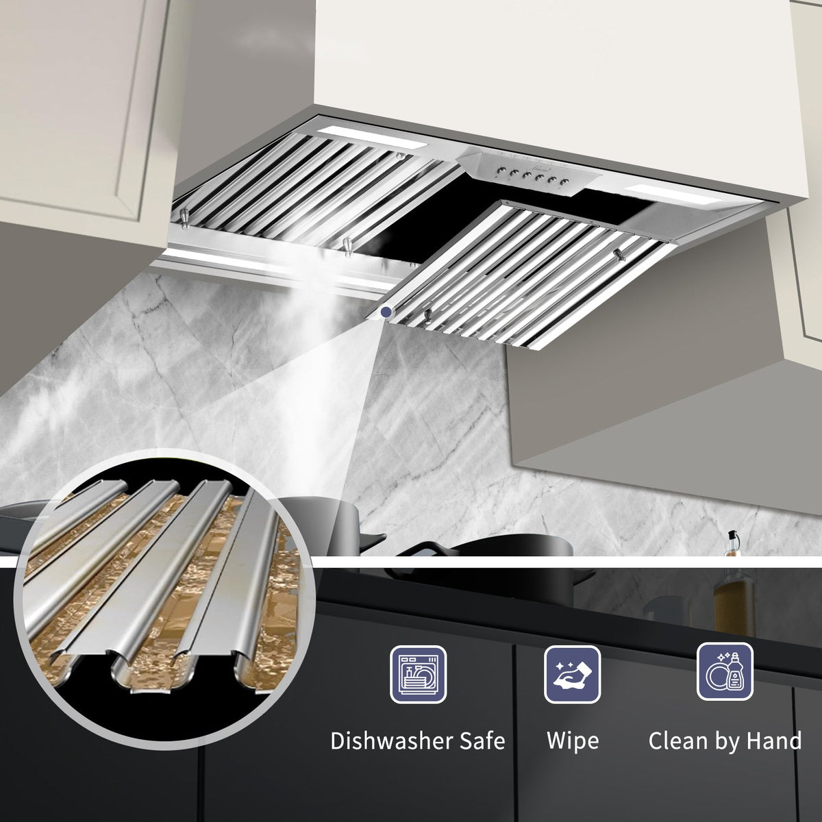 Nauxus 48 Inch Range Hood Insert, 1200 CFM High Power Kitchen Vent with 4 Speeds Ultra-Quiet Operation, Dimmable LED Lighting Dishwasher Safe Filtration System , NX-19IS-48