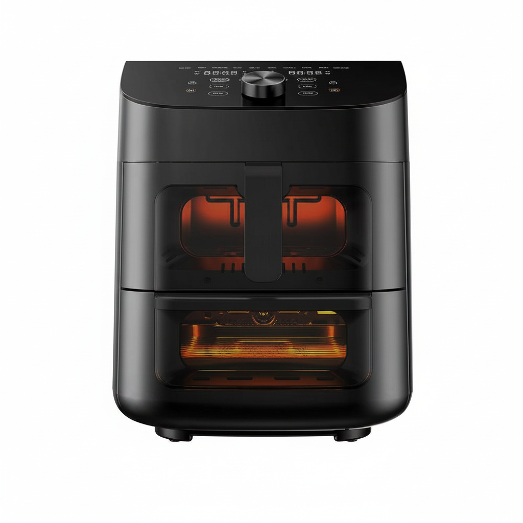 11 Qt. 8-In-1 Double Decker Air Fryer Oven with 2 Individual Cooking Zone and Sync Finish Function